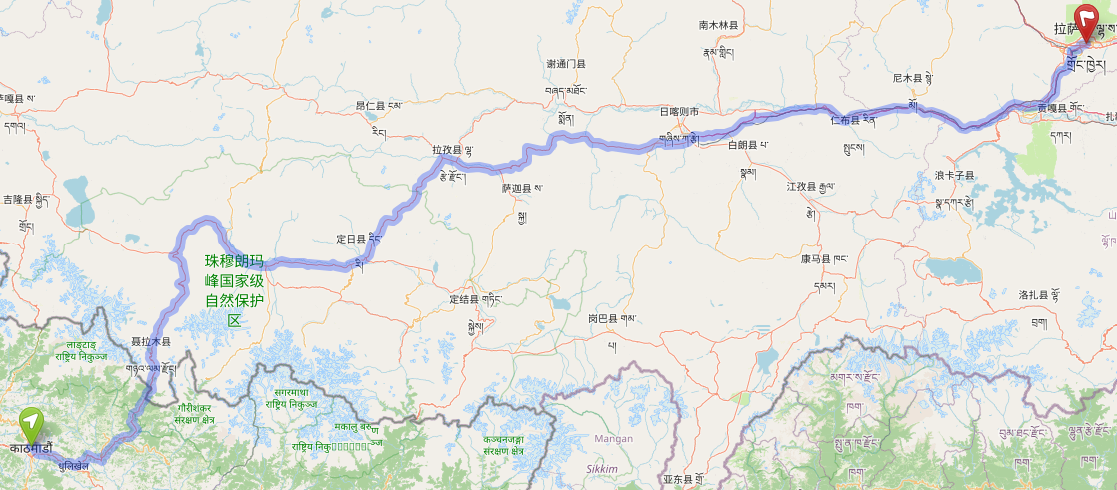 route map kathmandu lhasa via kodari